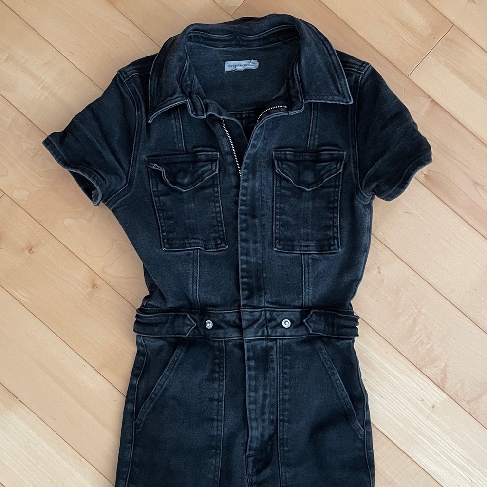 Good American Black Denim Fit For Success Jumpsuit